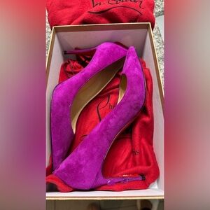 Christian Louboutin Magenta Suede Heels | Red Bottom Pumps | EU 38 / US 8 Repair